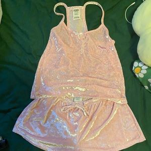 VS Pink Crushed Velvet Cami and Shorts Set